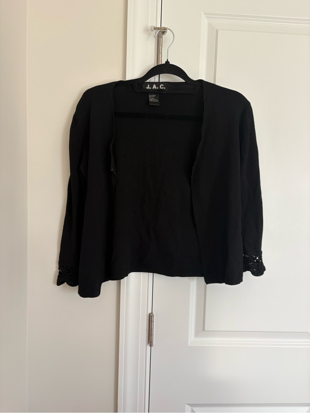 J.A.C. Black Open Front Cardigan with lace Cuffs
